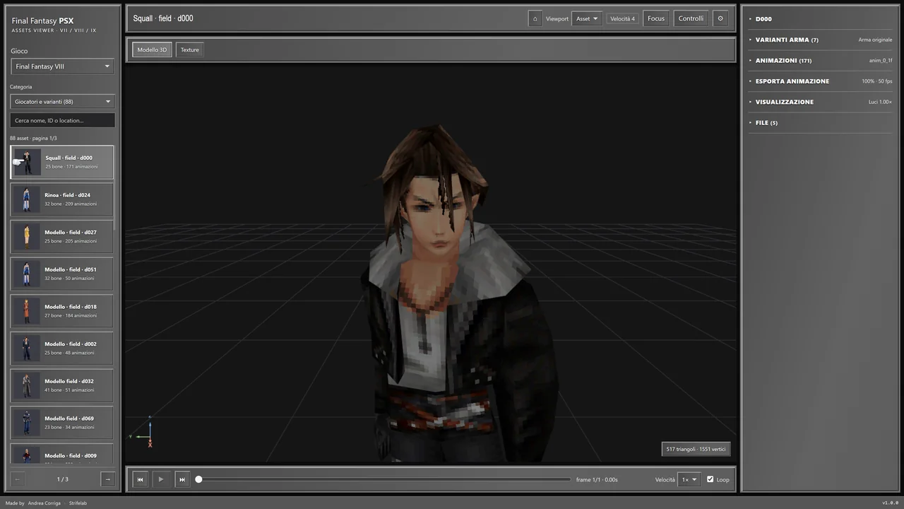 Squall in his SeeD outfit rendered in the Final Fantasy VIII asset viewer